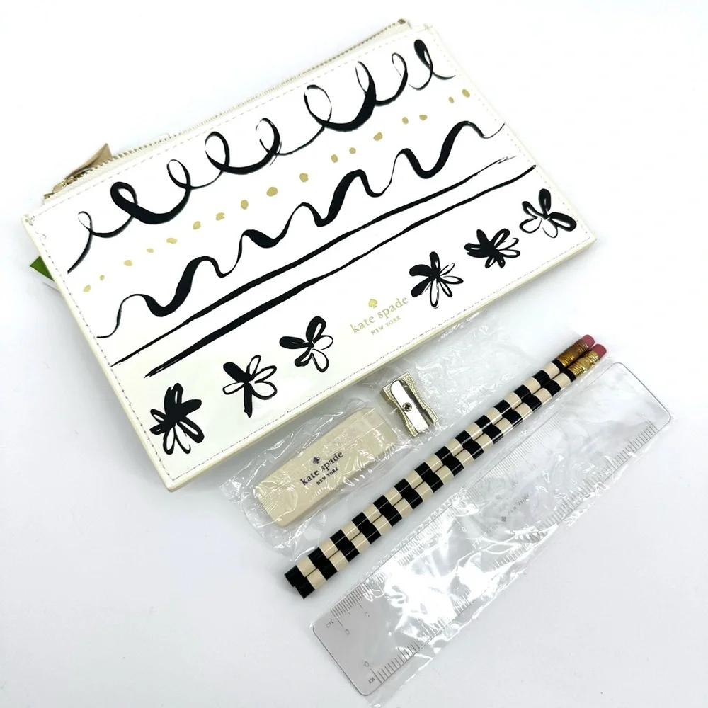 ✨SALE✨ Kate Spade Daisy Place Pencil Eraser Sharpener Ruler Office School Pouch